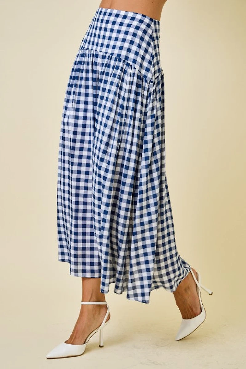 Navy & White Gingham Maxi Skirt