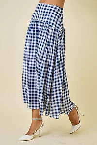 Navy & White Gingham Maxi Skirt