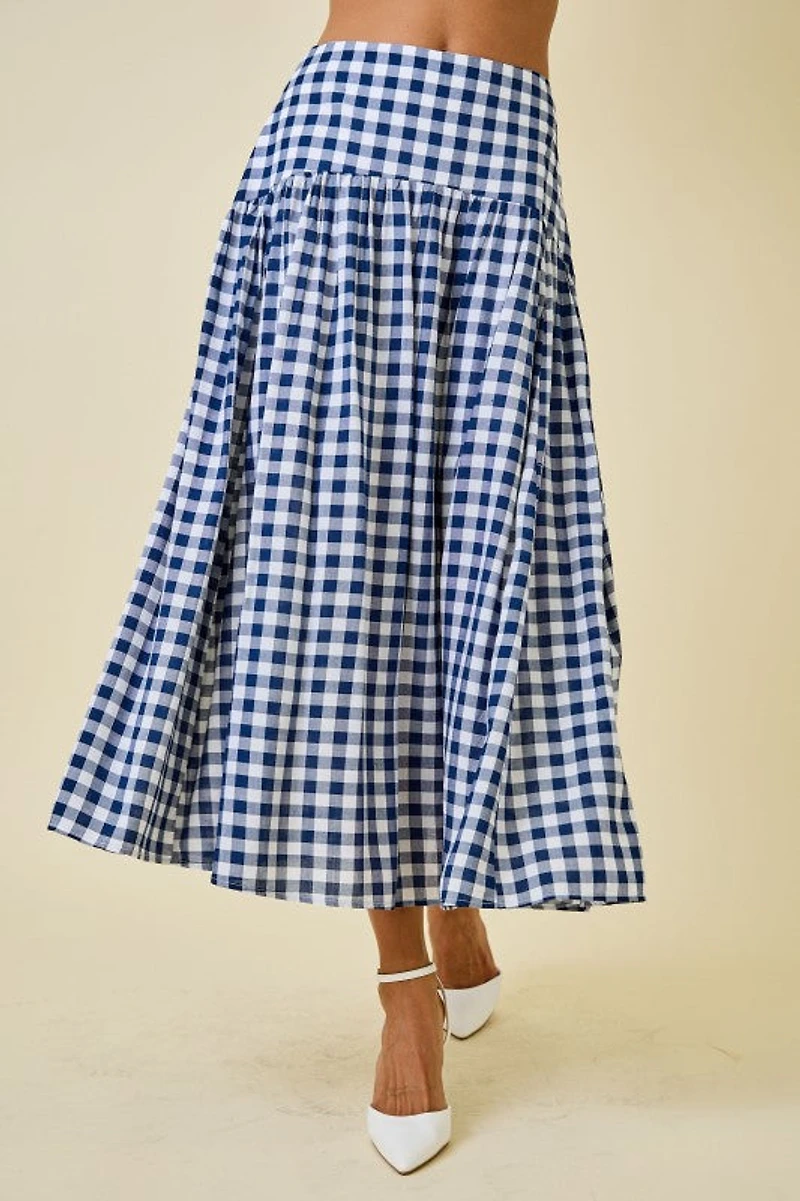 Navy & White Gingham Maxi Skirt