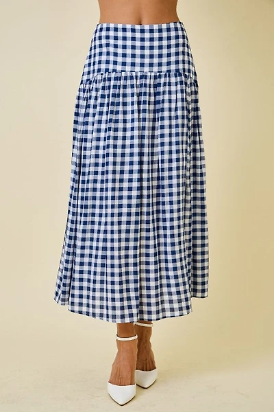 Navy & White Gingham Maxi Skirt