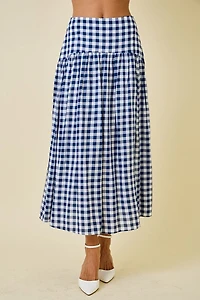 Navy & White Gingham Maxi Skirt
