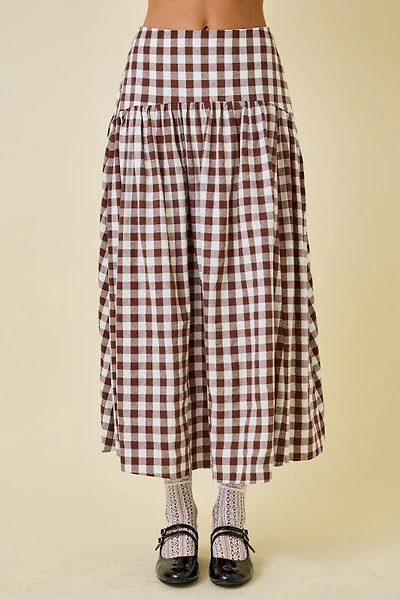 Brown & White Gingham Maxi Skirt