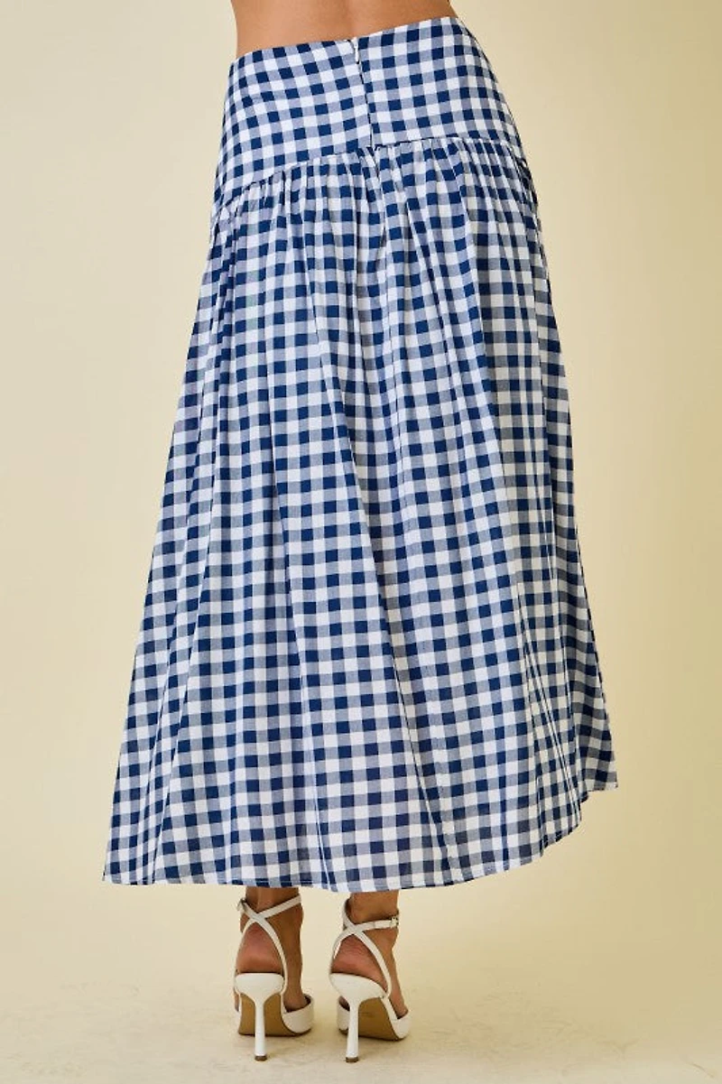 Navy & White Gingham Maxi Skirt