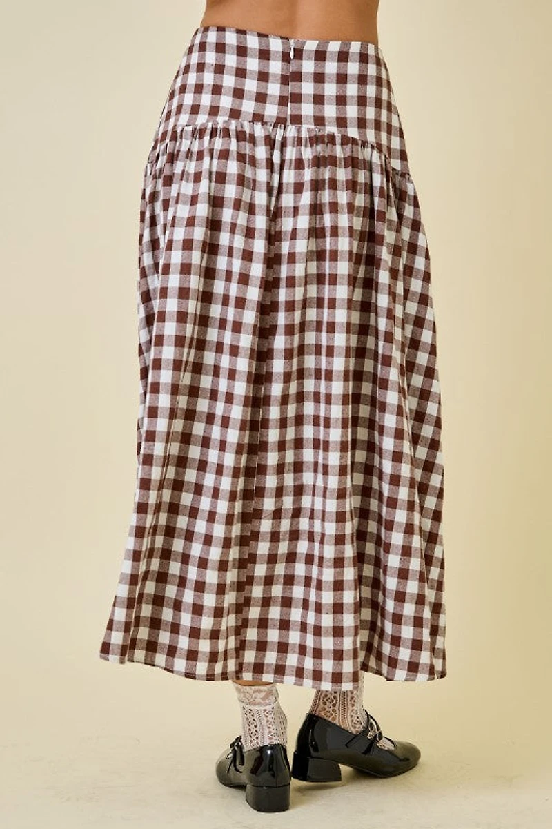Brown & White Gingham Maxi Skirt