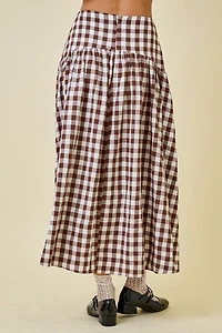 Brown & White Gingham Maxi Skirt