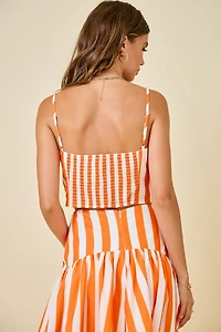 Orange & White Striped Cropped Tank