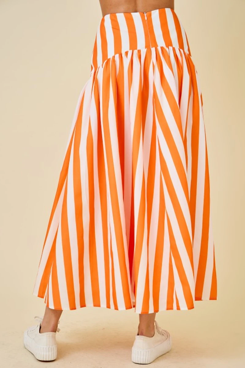 Orange & White Striped Maxi Skirt