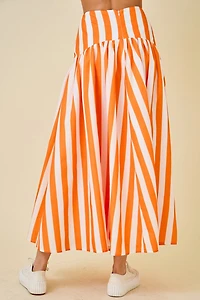 Orange & White Striped Maxi Skirt