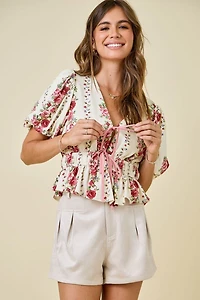 Floral Print Blouse With Bubble Sleeves