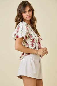Floral Print Blouse With Bubble Sleeves