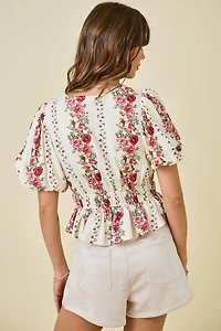 Floral Print Blouse With Bubble Sleeves