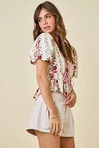 Floral Print Blouse With Bubble Sleeves