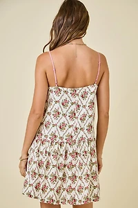 Floral Print Dress W/ Contrast Knotted Edge