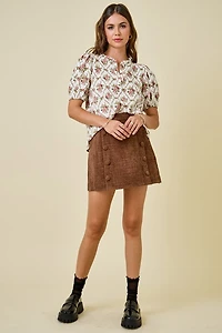 Floral Print V-neck Puff Sleeve Top