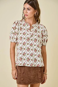 Floral Print V-neck Puff Sleeve Top