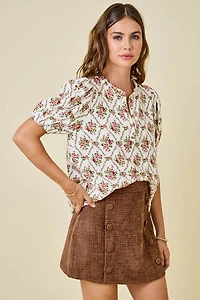 Floral Print V-neck Puff Sleeve Top