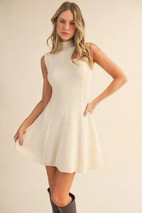 Cream Cable Knit Mini Dress