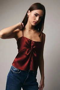Wine Twist Front Satin Cami