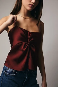 Wine Twist Front Satin Cami