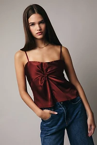 Wine Twist Front Satin Cami