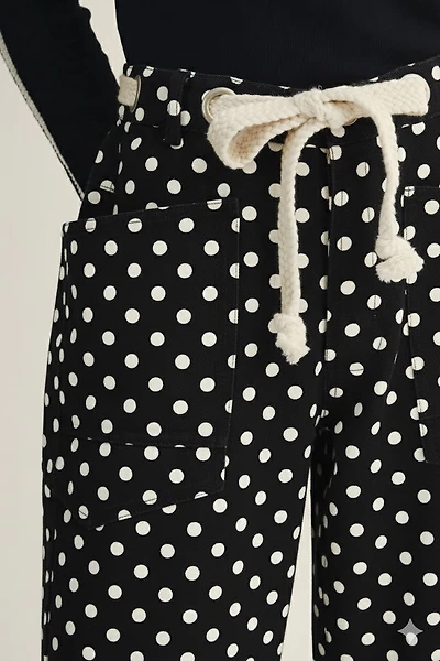 Cream Polka Dot on Black Barrel Pants