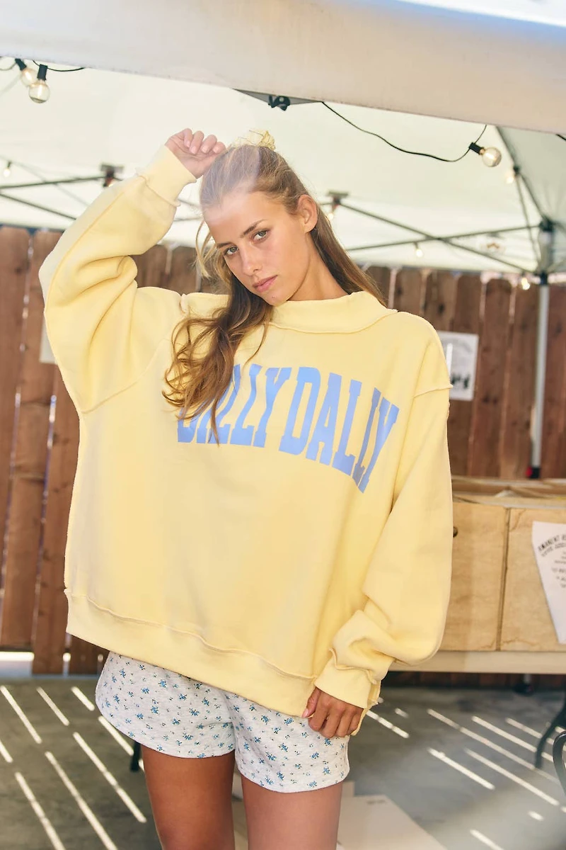 Yellow 'DILLY DALLY' Mockneck Sweatshirt