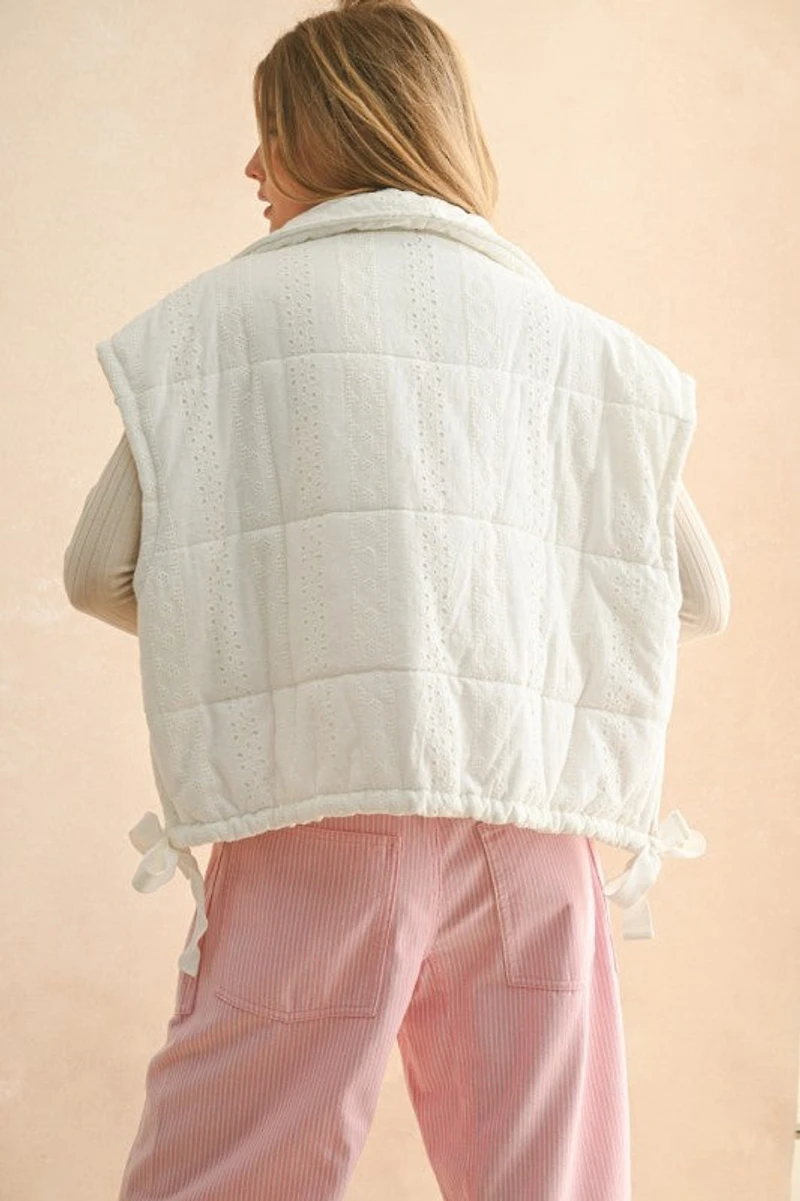 White Lace Trim Puff Vest