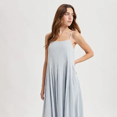 Cotton Pleated Midi Dress