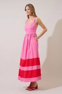 Pink Smocked Contrast Maxi Dress