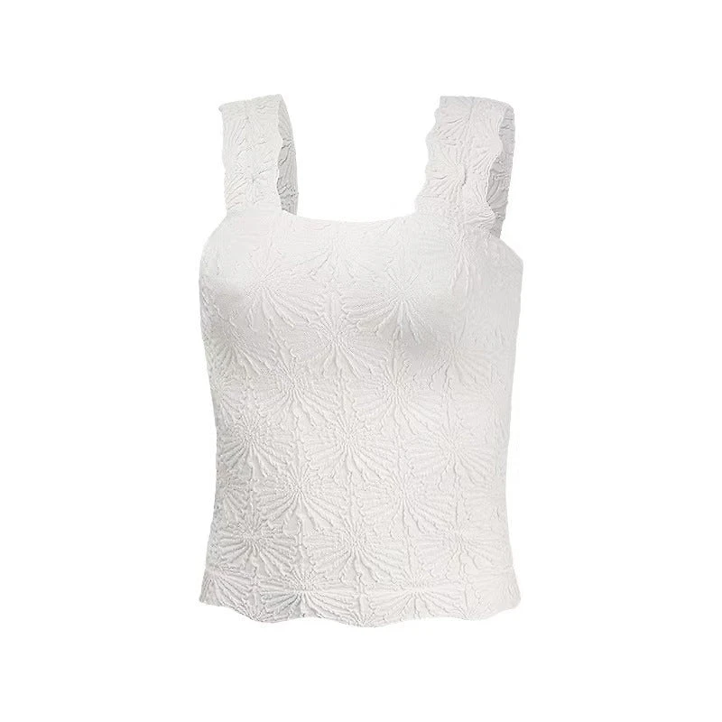 White Flower Jacquard Tank