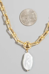 Oval Pearl Pendant U Chain Necklace