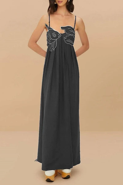Black Embroidered Goldfish Dress