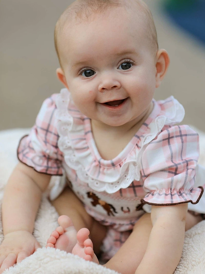 Western Horse Embroidered Smocked Romper