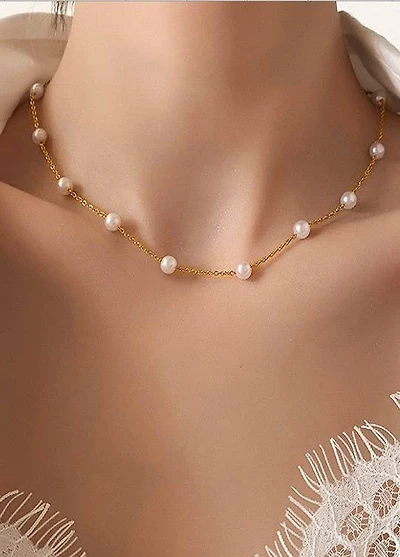 TITANIUM STEEL PEARL STATION NECKLACE