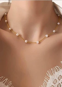 TITANIUM STEEL PEARL STATION NECKLACE