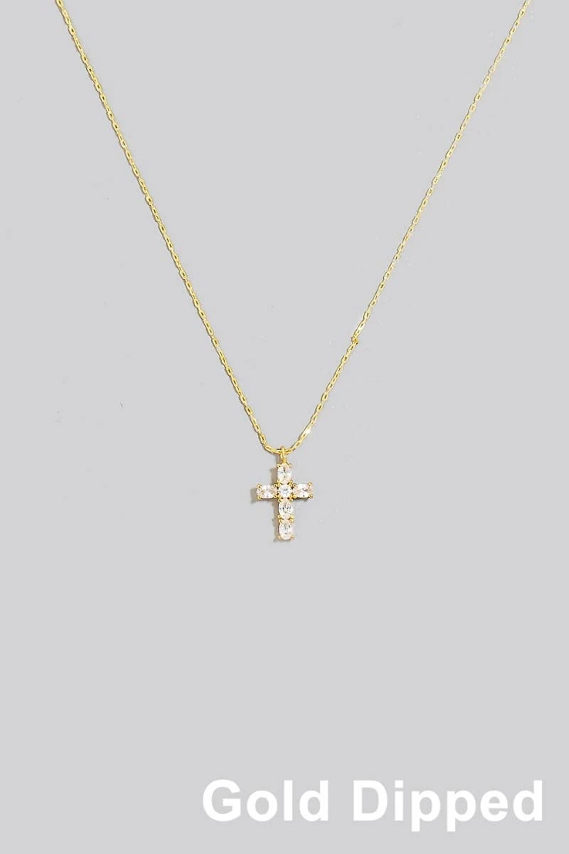 Gold Dipped Cz Cross Pendant Necklace