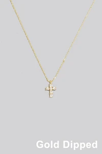 Gold Dipped Cz Cross Pendant Necklace
