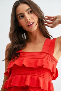 Red Ruffled Knit Sleeveless Top