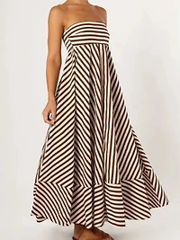 Brown Stripe Strapless Dress