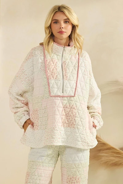 Floral Quilted Quarter Zip