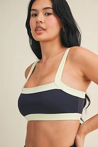 Navy Contrast Block Sports Bra