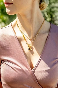 18K Gold Paperclip Charm Holder Necklace