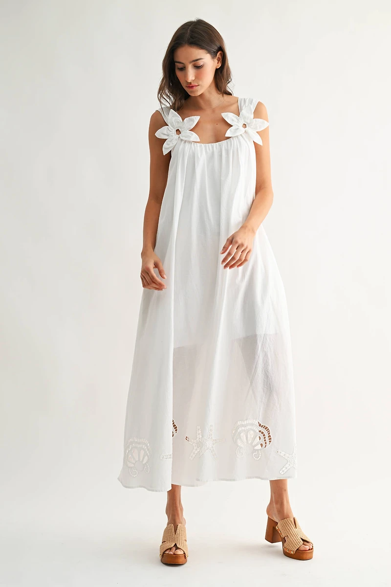 Embroidered Floral Shoulder Maxi Dress