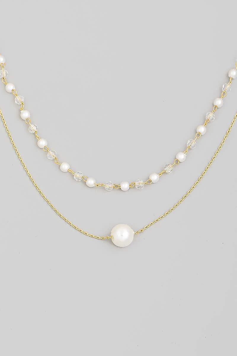 Dainty Layered Chain Pearl Bead Charm Necklace