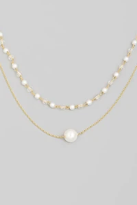Dainty Layered Chain Pearl Bead Charm Necklace