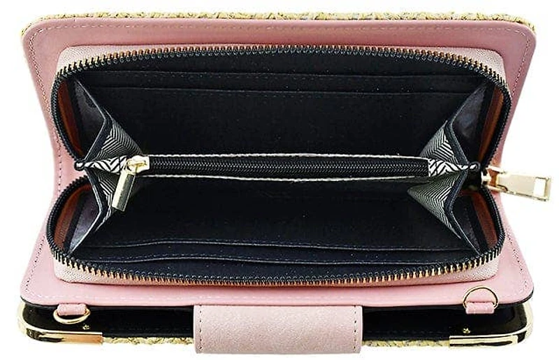 Straw Turn Lock Crossbody Wallet