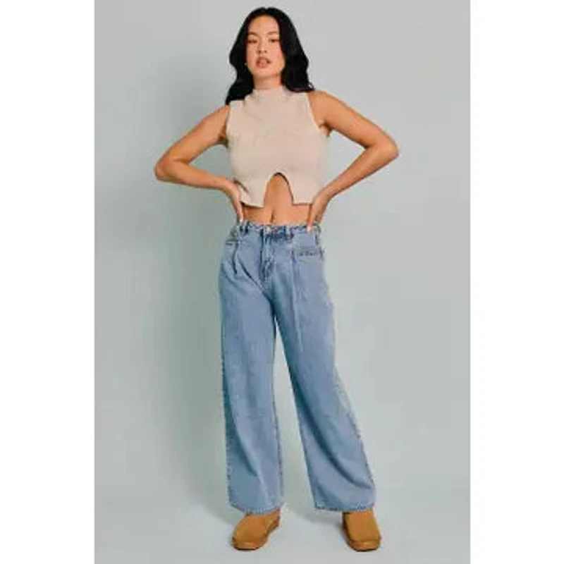 Oatmeal Mock Neck Cutout Crop Sweater