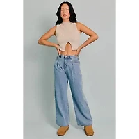 Oatmeal Mock Neck Cutout Crop Sweater