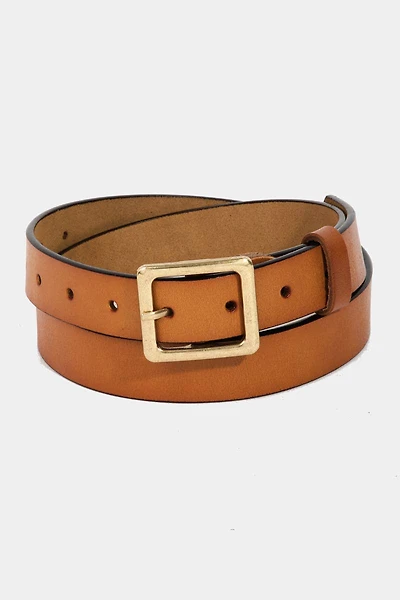 Brown & Gold Leather Square Buckle Belt