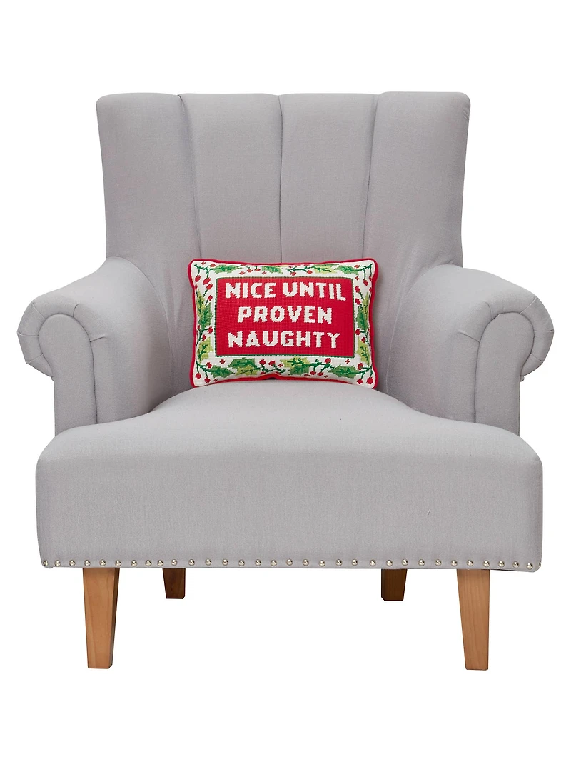 Until Proven Naughty Embroidered Pillow